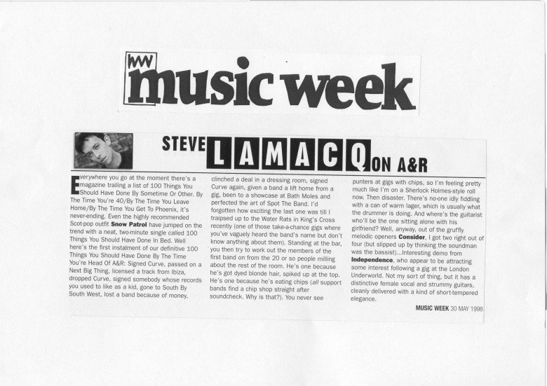 Music Week - One Hundred Things You Should Have Done in Bed