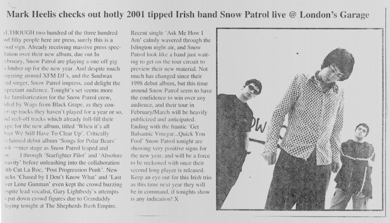 Spark (reading uni) - Mark Heelis Checks Out Hotly 2001 tipped Irish Band Live @ London's Garage