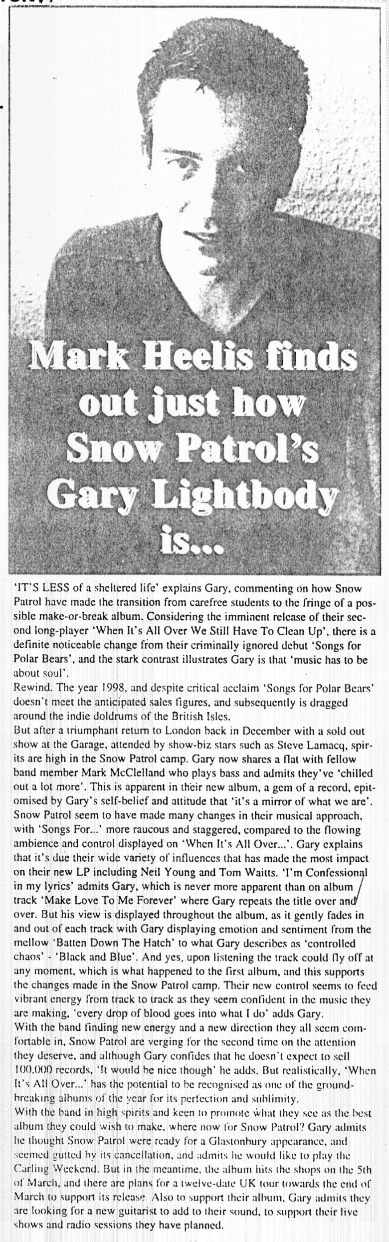 Spark (reading uni) - Mark Heelis Finds Out Just How Snow Patrol's Gary Lightbody is...