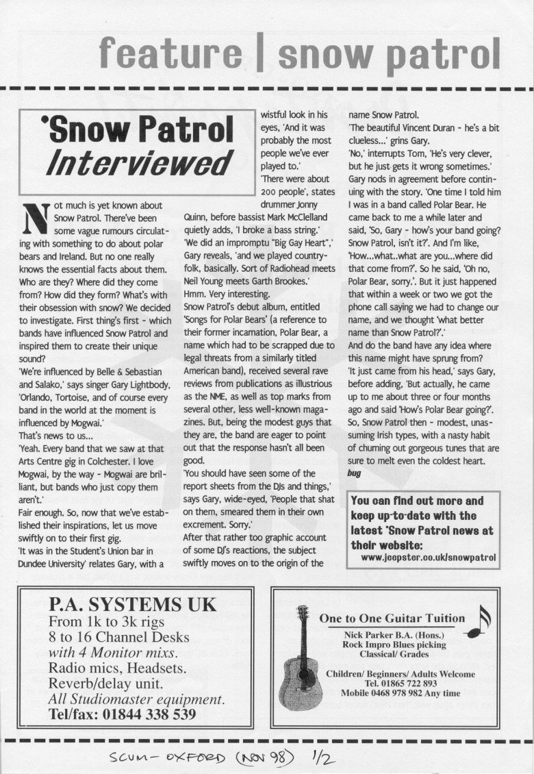 Scum (oxford) - Feature, Snow Patrol