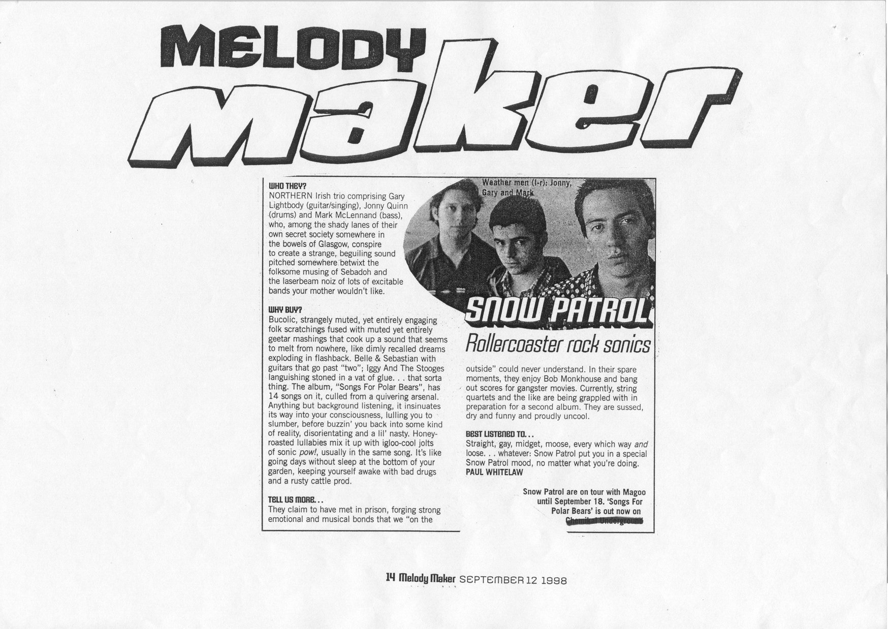 Melody Maker Rollercoaster Rock Sonics Jeepster Records