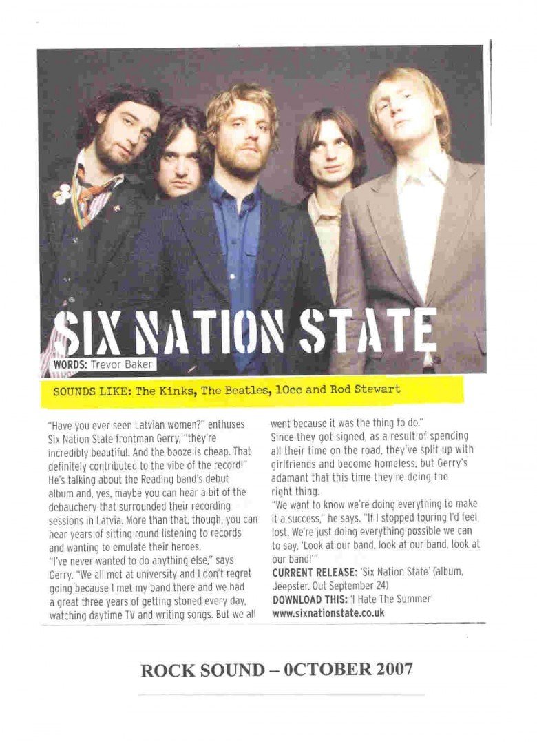 Rock Sound Feature - SixNationState